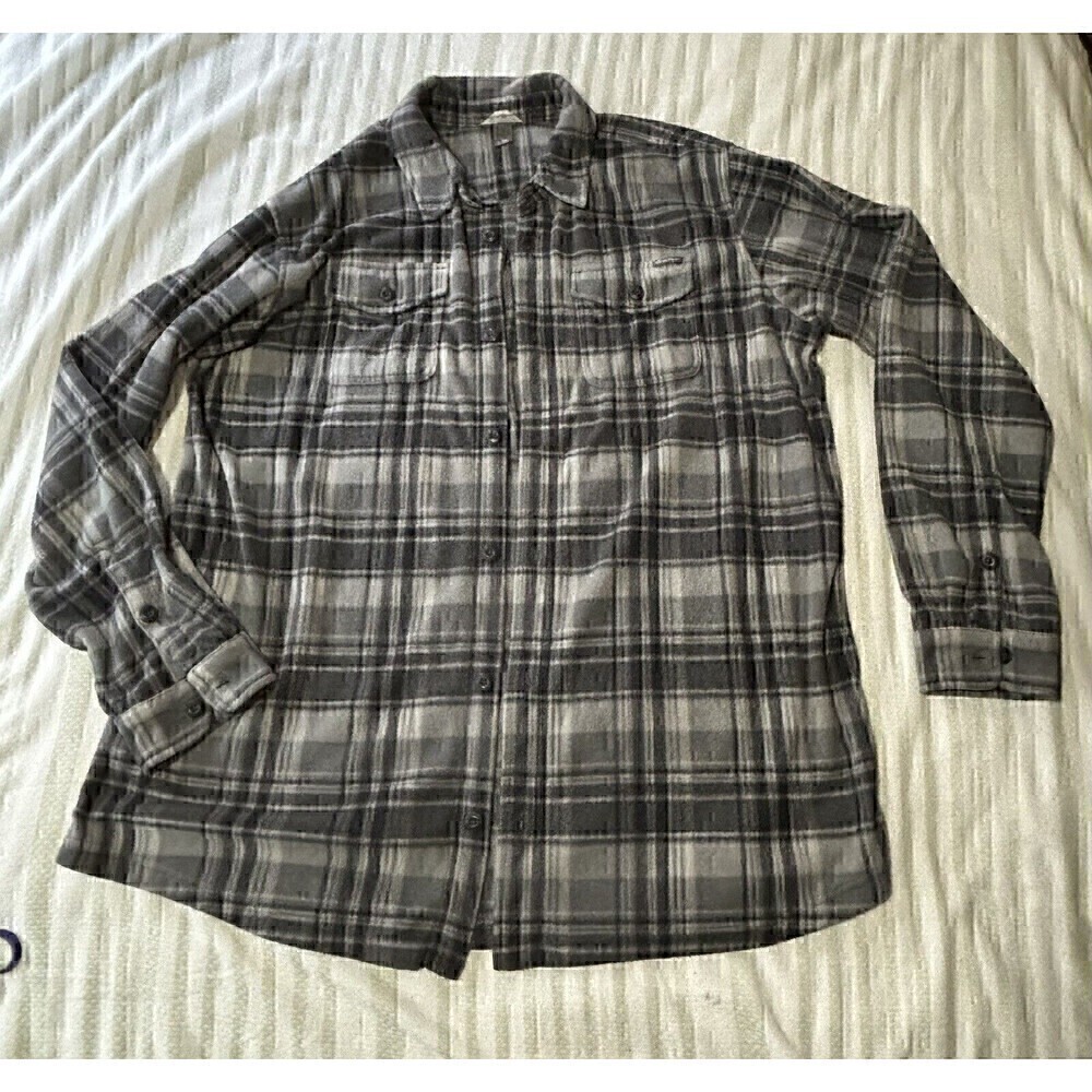 Eddie Bauer Fuzzy Long Sleeve Flannel Mens TXL Plaid Gray SOFT MICROFLEECE